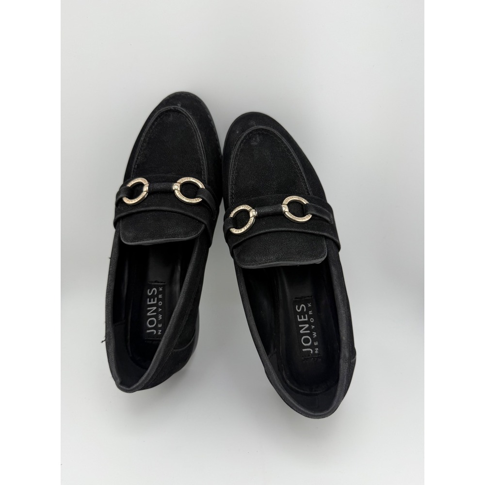Jones‎ New York Coral Black Faux Suede Bit Loafers Gold Hardware Womens Size 7